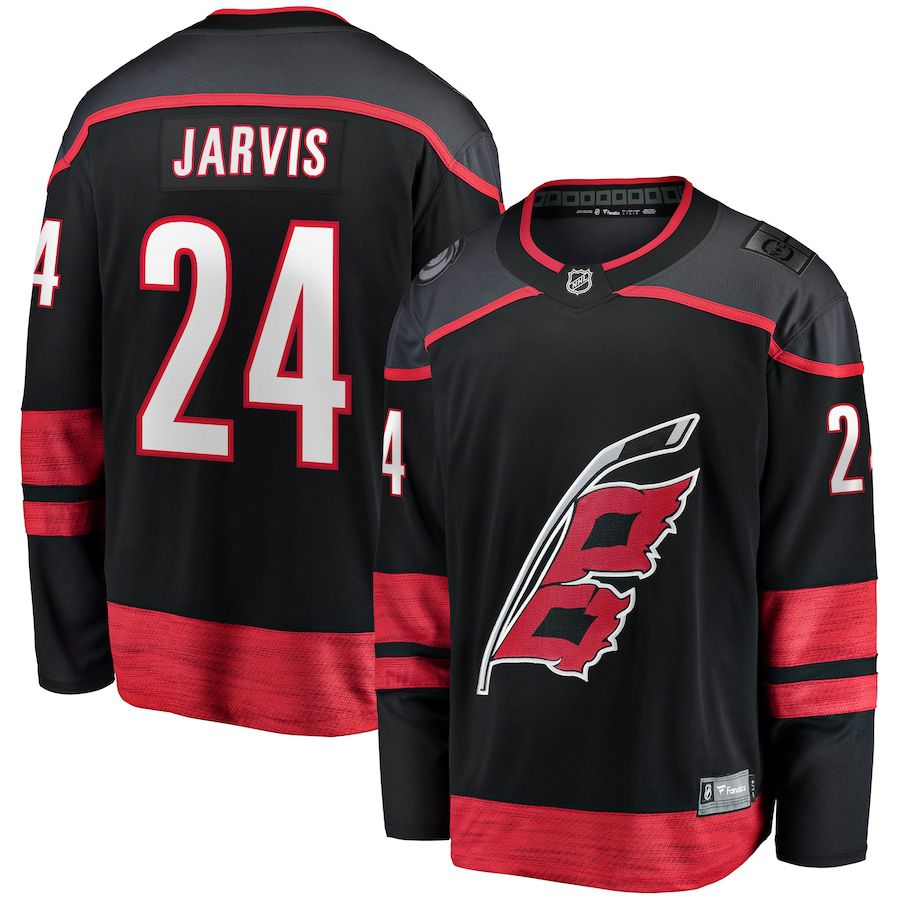 Men Carolina Hurricanes #24 Seth Jarvis Fanatics Branded Black Home Breakaway NHL Jersey